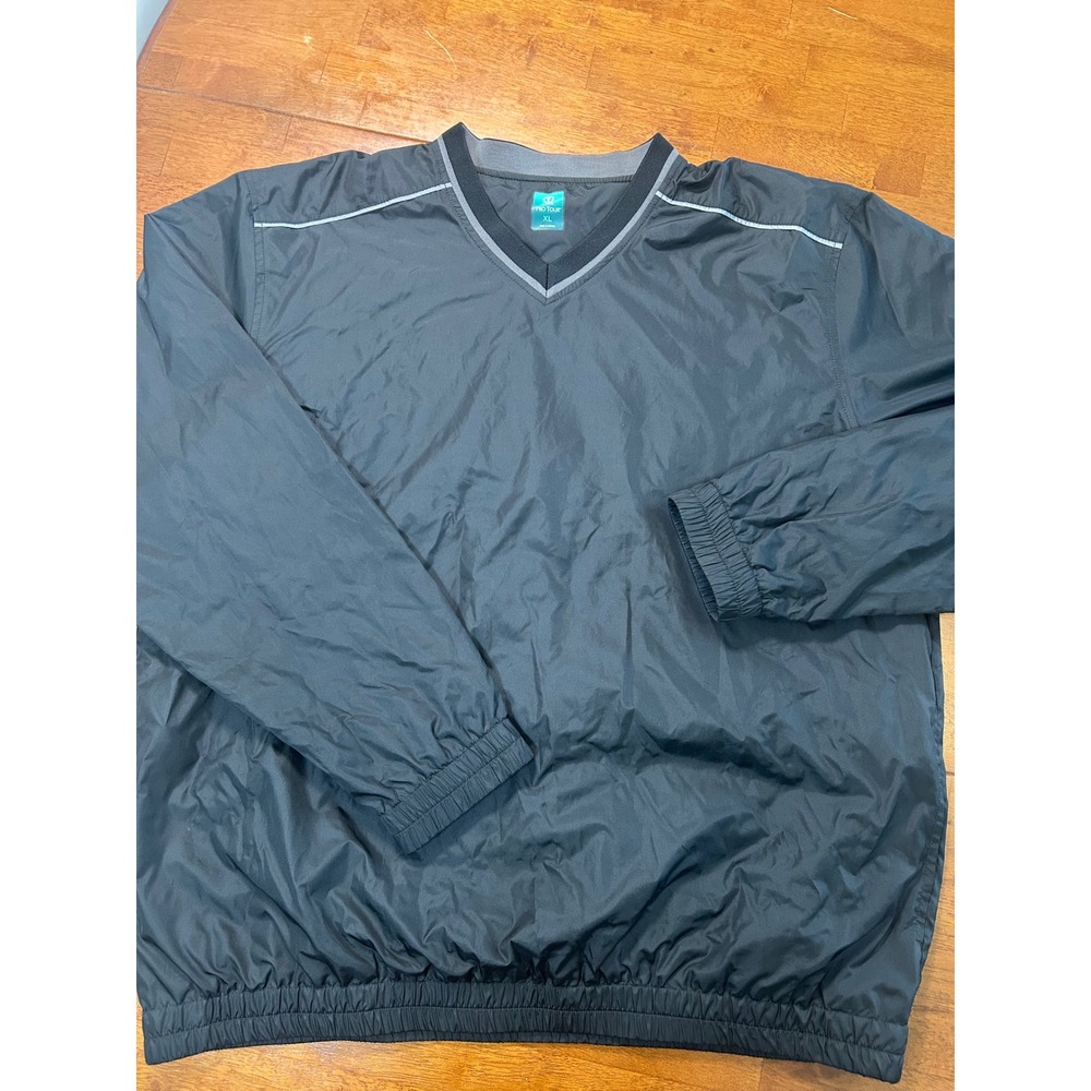 Pro Tour Windshirt Mens XL Black V-Neck Long Sleeve Golf Pullover Jacket